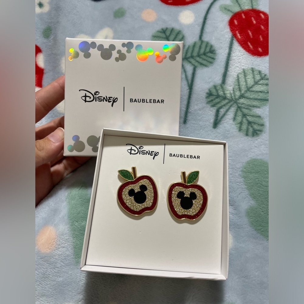NWT Disney BaubleBar Mickey Mouse Apple Rhinestone Earrings